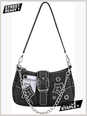 Y2K Star Embroidery Canvas Shoulder Bag Crossbody Hobo
